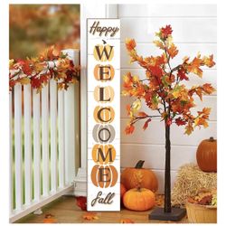Fall Wooden Porch Sign 47" Autumn Pumpkin Front Door Welcome Sign Vertical Standing Sign For Garden Home Yard Farmhouse Thanksgiving Decor
