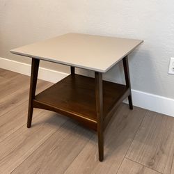 24” Wide Gorgeous Two Toned Taupe Mid Century Side Table w/ Storage Shelf & Tapered Legs