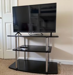 Black 3-Tier TV Stand with Metal Legs - Good Condition