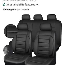 Car Pass Full Set Black Leather Car Seat Covers, Water Resistant,  3D Back Foam Support