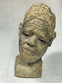 Vintage Hand-carved Stone Bust of Man - Solid Heavy Sculpture - African Tribal Art