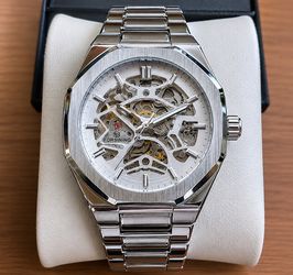 Luxury Skeleton Automatic Watch – Silver Stainless Steel Men’s Watch