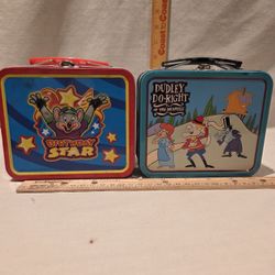 Mini Metal Lunch Boxes VTG Lot Of 2 Dudley Do-Right & Chuck E Cheese 