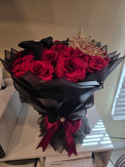 Red Rose Bouquet with Rhinestone Tiara