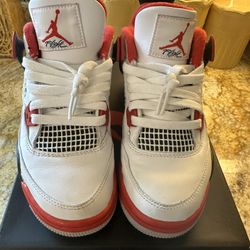 Air Jordan 4 Retro Sneakers - Red/White/Black - Size 4.5 Youth
