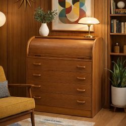Mid Century Modern Teak | Roll Top  Desk