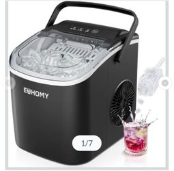 Fully Automatic Ice Maker – 26 lbs/24 hours, 9 ice cubes ready in 6 minutes, self-cleaning portable ice maker with basket and scoop; suitable for home