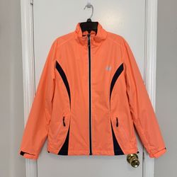 New Balance Women Medium Athletic Jacket Neon Coral Orange Windbreaker Pocket