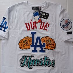 Size Large Los Angeles Dodgers Pro Standard Men's Dia De Los Muertos Patches White Tee