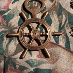 Vintage 4 1/2 “ Brass 1960’s Nautical Wheel Bottle Opener 