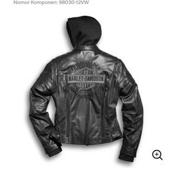 Harley Davidson, Leather Jacket With Zip Outlining Hoodie