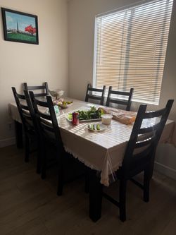 Dark Wood Dining Table with 6 Chairs