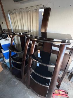 Dark Wood and Black Glass TV Stand