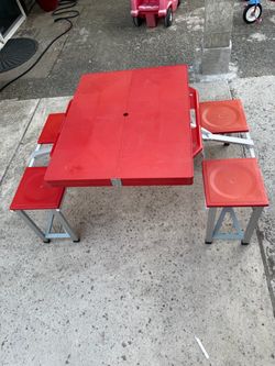 Red Folding Portable Picnic Table with 4 Seats