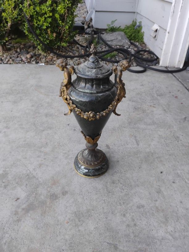 Black Italian Marble Ern, With Brass Cherub's