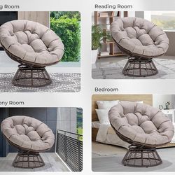 Papasan Outdoor & Indoor Chair - Brown Frame and Silver Cushion