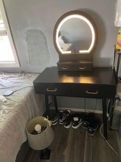 Black Vanity Desk with Lighted Mirror
