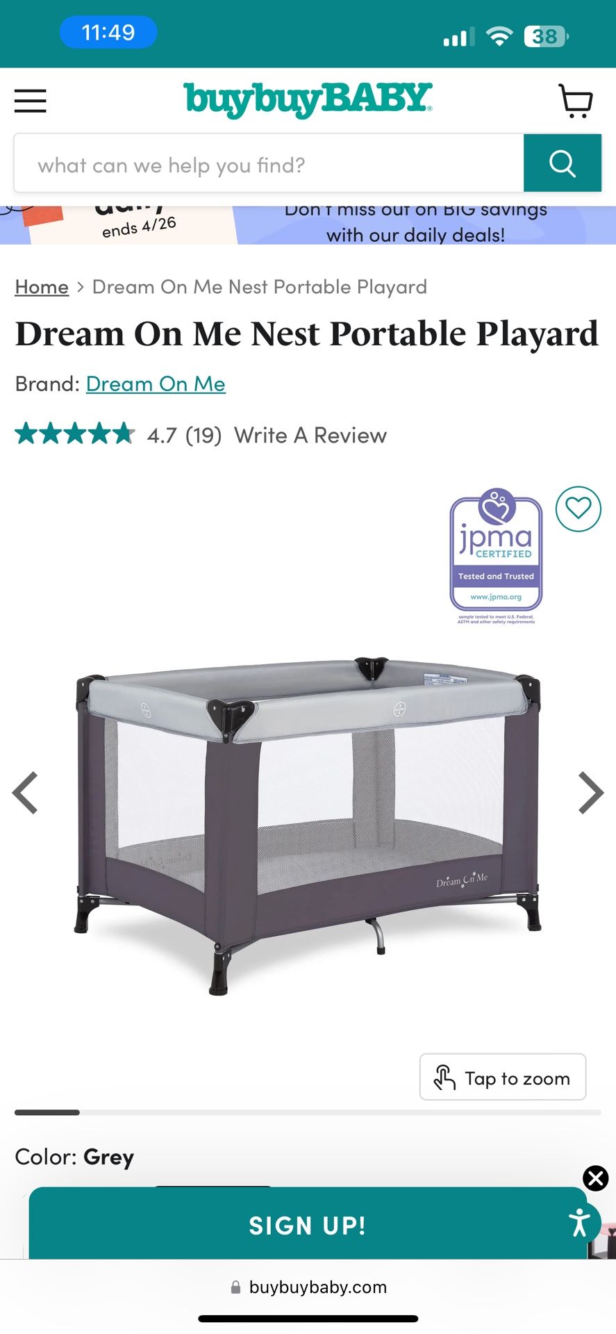 Dream On Me Portable Playard ( Pack And Play) Corral De Niños