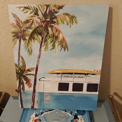 Coastal Beach Surf Van 🏖️ Canvas Wall Art