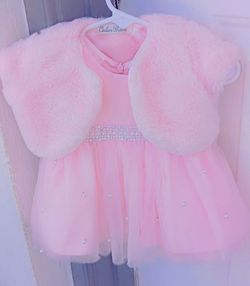 Couture Princess Pink Girls Dress with Faux Fur Shrug
