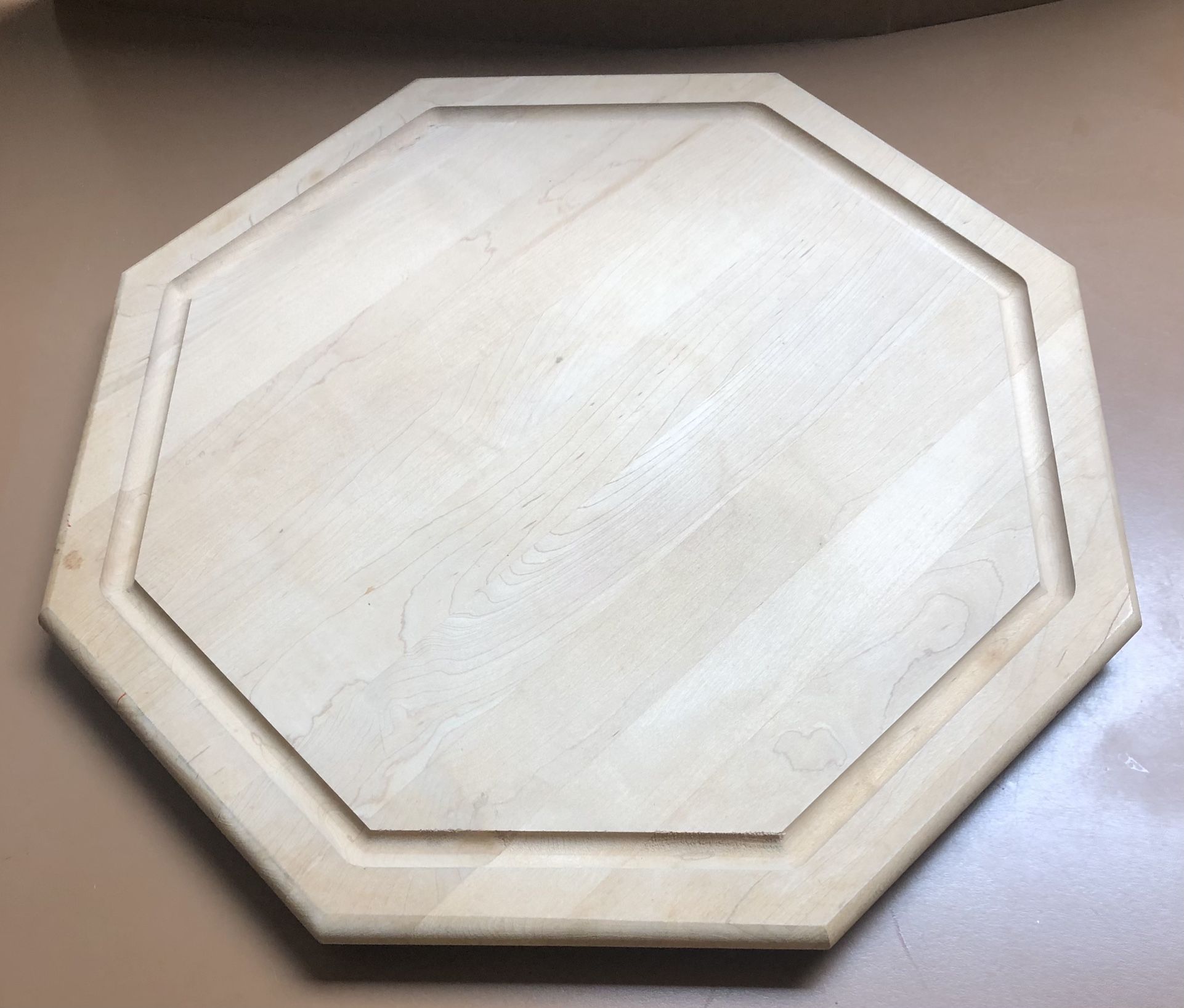 Vintage Staved Light Wood Oversized Octagon Shape Turntable/Lazy Susan