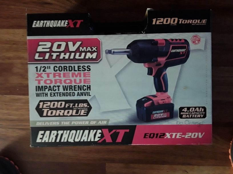 Earthquake 20 Volt Lithium Half Inch Drive Impact Wrench With Extended Anvil Battery Charger In Case