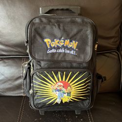 Vintage 1999 Pokemon Rolling Luggage Suitcase/Backpack