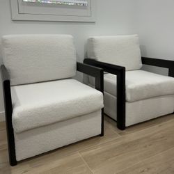 White Boucle Arm Chairs 
