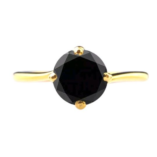 1ct Natural Black Diamond Solitaire In 14k Yellow Gold