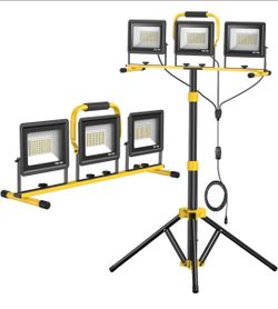 LED Work Lights with Stand, 21000 Lumen, 3-Head Adjustable