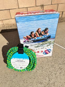 . Airhead Hydro X 3 Person Towable Tube for Boating, Blue, White, & Red, 70" Deflated Size, Max Capacity 510 lbs. Airhead 60 ft UV Resistant 4-Rider
