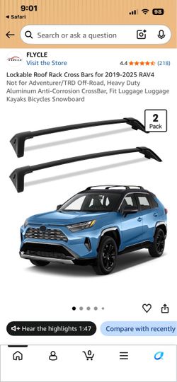 Lockable Roof Rack Cross Bars for 2019-2025 RAV4 Not for Adventurer/TRD Off-Road, Heavy Duty Aluminum Anti-Corrosion CrossBar, Fit Luggage Luggage Kay