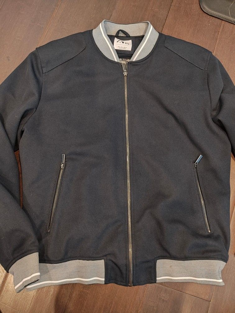 GORGEOUS ZARA Mens Blue Lined Track Jacket Size Large