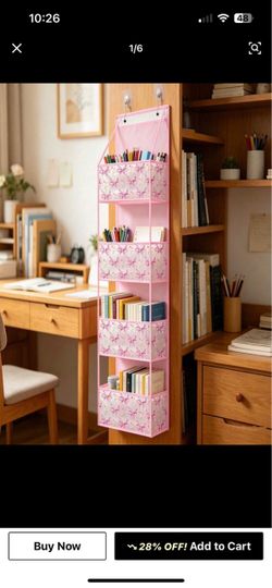 Pink Bow Print Hanging Wall Organizer