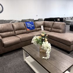 2 Pc Brown Leather Sofa Sectional W/ Chaise Lounge Set - EZ $10 Down Payment Options Available 
