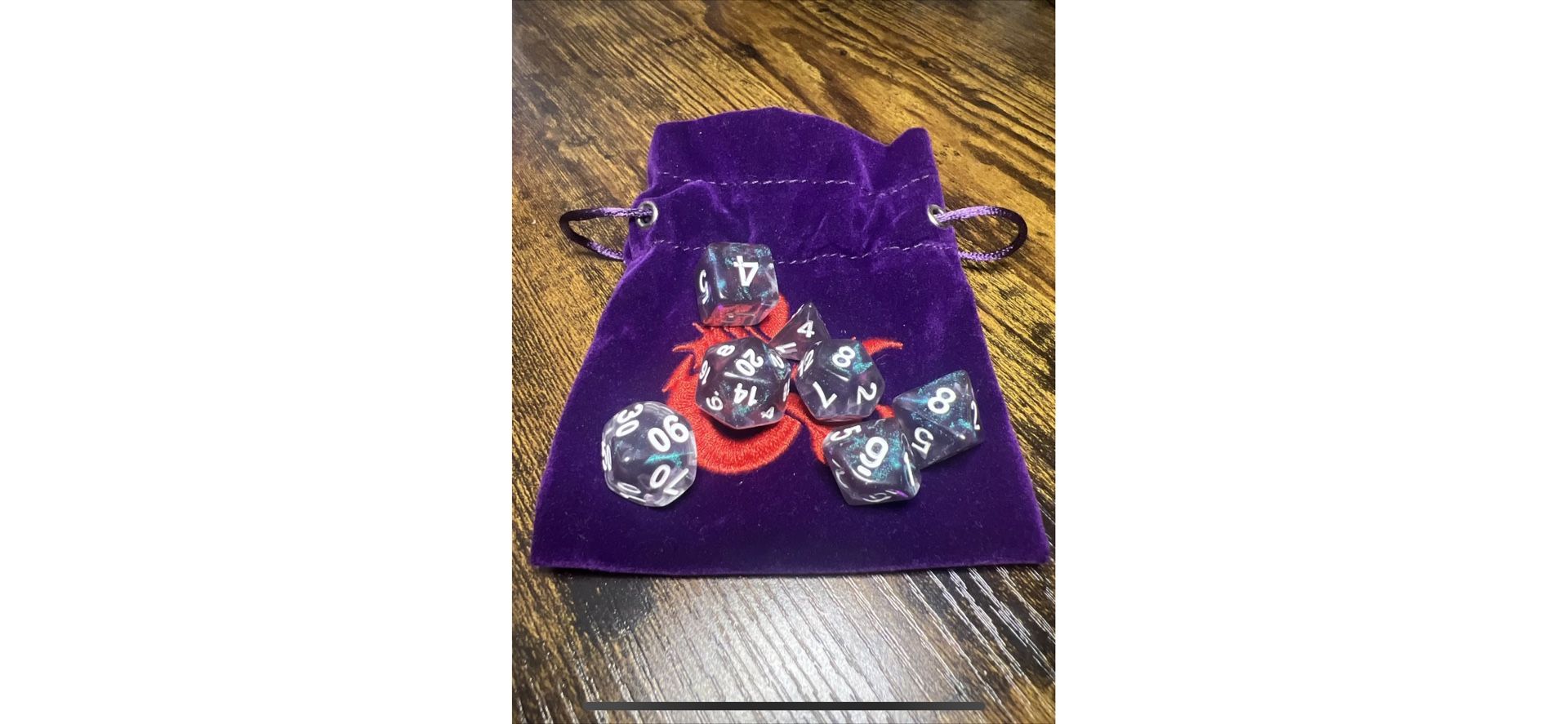 D&D Acererak Treasure Mystery 7 Dice Set: Cerulean Nebula Purple w Bag
