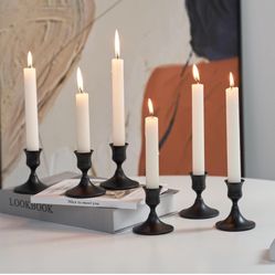 Willceka Black Taper Candle Holder, Candlestick Holders, Vintage Metal for Table Centerpieces Wedding Decor (Matte Black, 6 Pcs)
