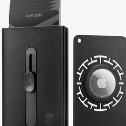LORZOR Men Smart Card Wallet with AirTag Holder Pop up Leather Slim RFID Block