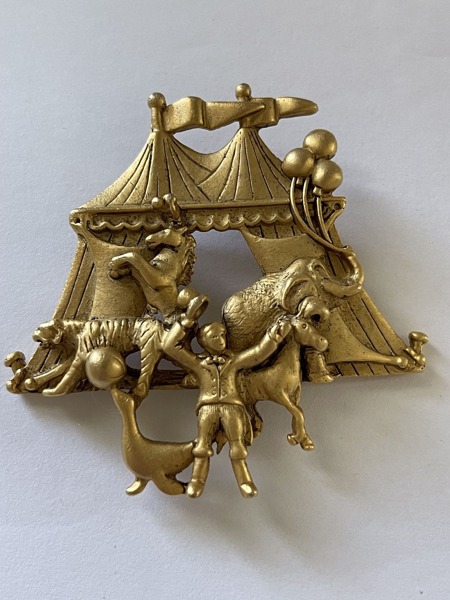 Circus Figurative Brooch Signed AJC Vintage Gold Tone