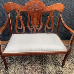 Bench / small settee loveseat / Antique/ Vintage - New upholstery  40W x 21 D x 38H  Seat height: 18”