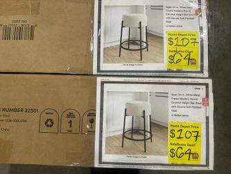 SaleSumo Isaac 24 in. White Metal Frame Modern Round Counter Height Bar Stool with Boucle Soft Padded Seat