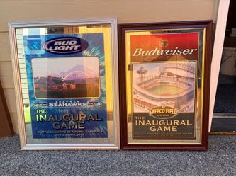 Seahawks Bud Light and Mariners Budweiser inaugural game mirrors.
