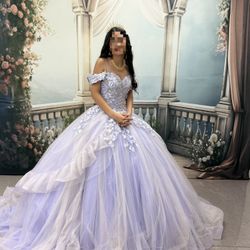 A Line Organza Off-the-Shoulder Lavender Quinceñera Dress