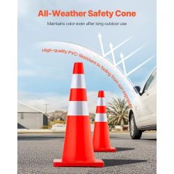 Safety Cones, 28 in/73 cm Height, 12 PCS PVC Orange Traffic Cone with 2 Reflective Collars and Weighted Base, Used for Traffic Control, Driveway Road 