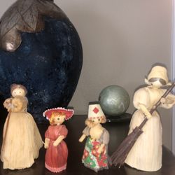 Vintage Wallace Berrie Handmade 1990 Corn Husk Dolls Set Of 4