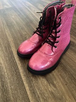 Pink Glitter Lace-Up Combat Boots size 37/5.0 us
