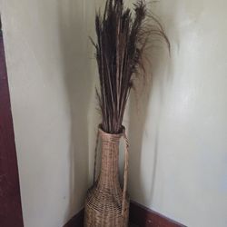 Vintage tall wicker vase