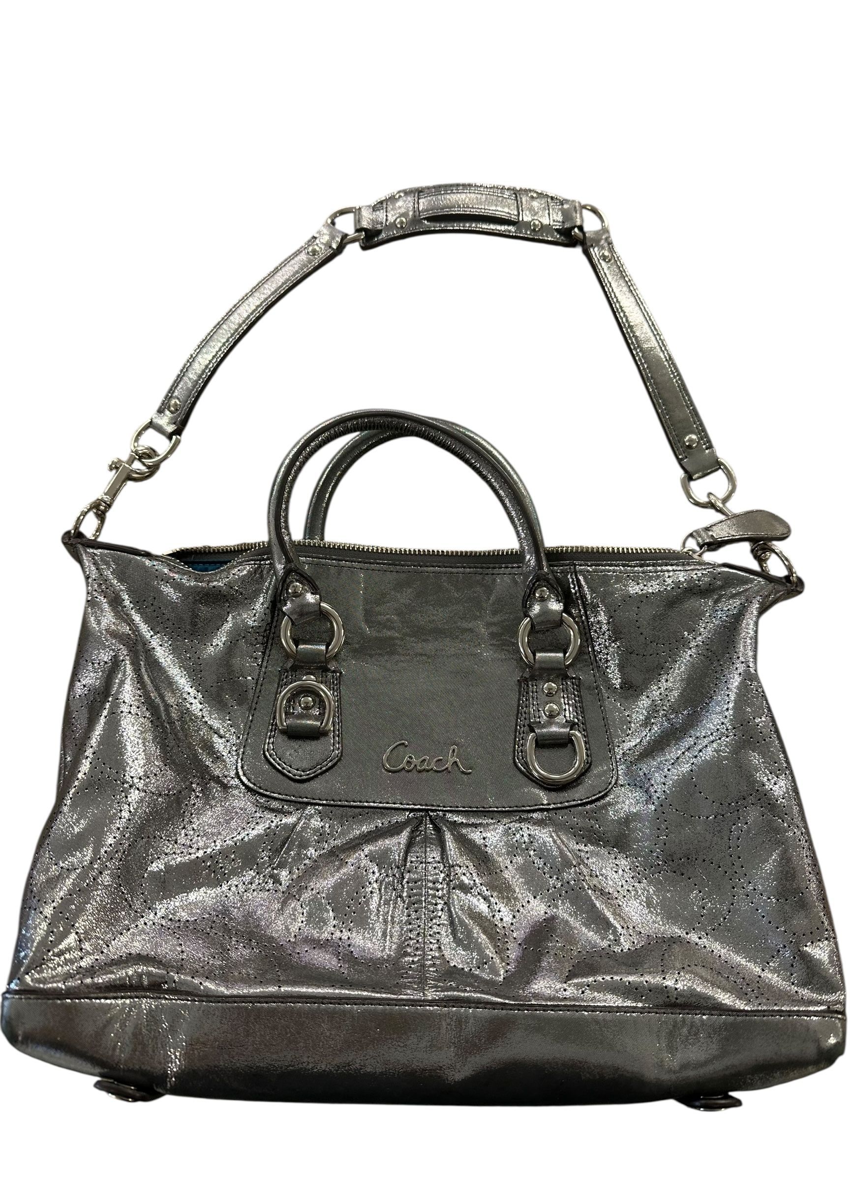 COACH ASHLEY METALLIC SILVER PURSE #30836