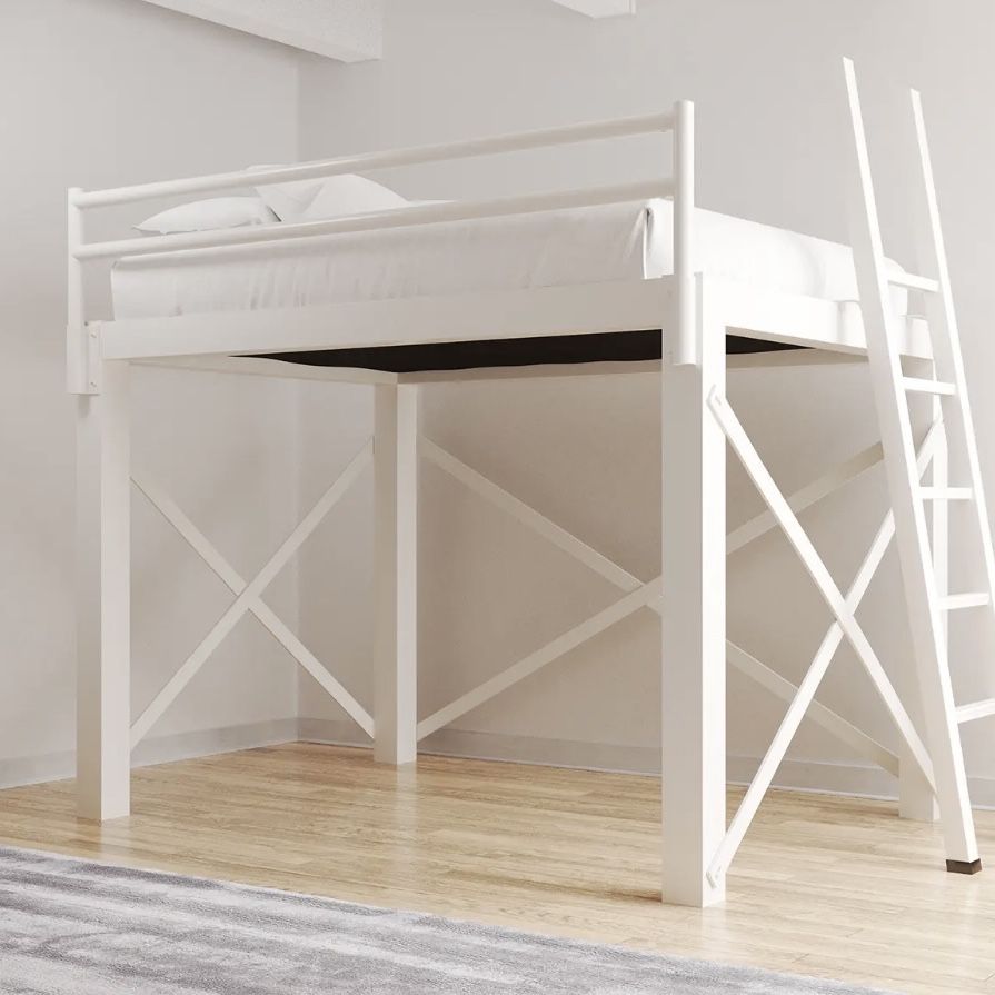 Queen Loft Bed Frame - White