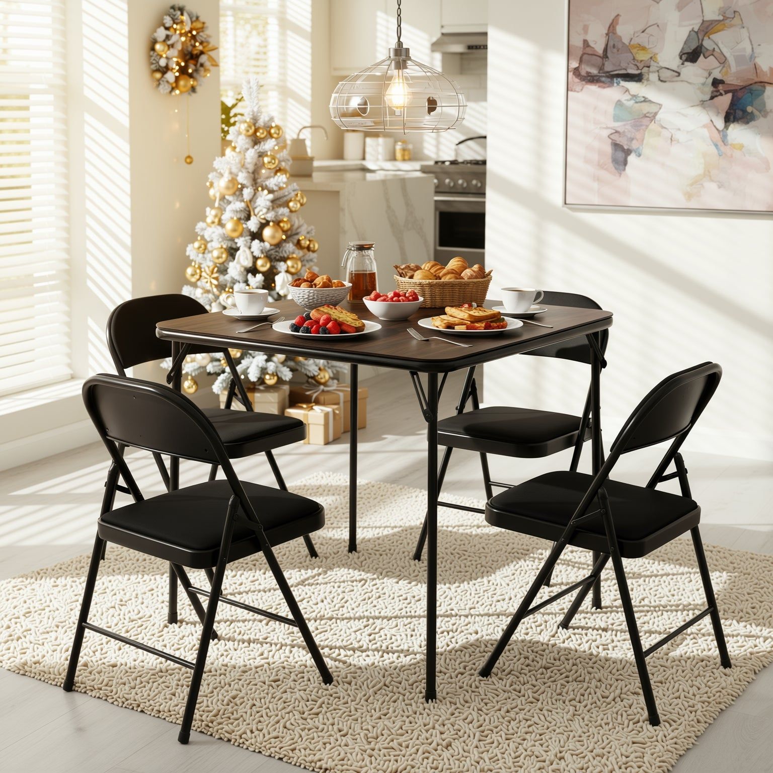 Fair Set of 4 Black Metal Folding Dining Chair